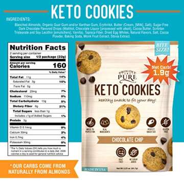 Proudly Pure Mini Bite Size On the Go 3 Pack Keto Cookie Chocolate Chip Snacks - Healthy Low Carb, Diet Friendly, Tasty and Delicious Gluten Free Food Treats Made With Real All Natural Ingredients