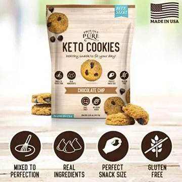 Proudly Pure Mini Bite Size On the Go 3 Pack Keto Cookie Chocolate Chip Snacks - Healthy Low Carb, Diet Friendly, Tasty and Delicious Gluten Free Food Treats Made With Real All Natural Ingredients