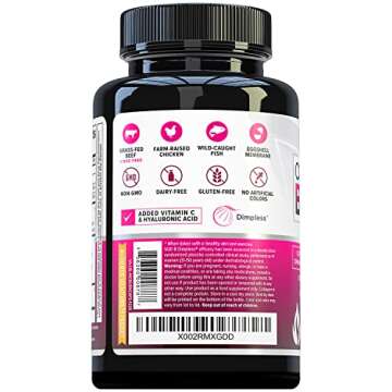 Multi Collagen Burn: Multi-Type Hydrolyzed Protein Peptides with Hyaluronic Acid, Vitamin C, SOD B Dimpless, Types I, II, III, V and X, Caffeine-Free (Unflavored Capsules)