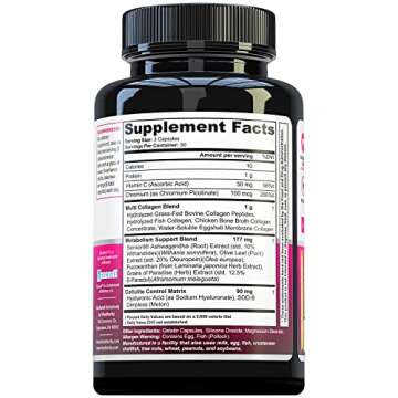 Multi Collagen Burn: Multi-Type Hydrolyzed Protein Peptides with Hyaluronic Acid, Vitamin C, SOD B Dimpless, Types I, II, III, V and X, Caffeine-Free (Unflavored Capsules)