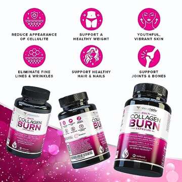 Multi Collagen Burn: Multi-Type Hydrolyzed Protein Peptides with Hyaluronic Acid, Vitamin C, SOD B Dimpless, Types I, II, III, V and X, Caffeine-Free (Unflavored Capsules)