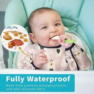 3 Pcs Long Sleeved Bib Set | Baby Waterproof Bibs with Pocket Bundle | Toddler Bib with Sleeves and ...