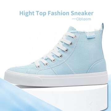 Obtaom Womens High Top Canvas Sneakers Play Mid-Calf Fashion Sneaker Casual Hi Canvas Shoes (Cyan, 7...