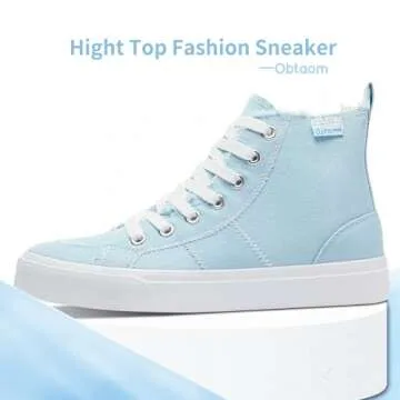 Obtaom Womens High Top Canvas Sneakers Play Mid-Calf Fashion Sneaker Casual Hi Canvas Shoes (Cyan, 7...