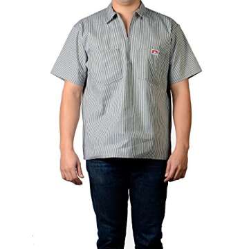 Ben Davis 11239 Men's 1/2 Zipper Short Sleeve Stripe Shirt – Durable Comfort