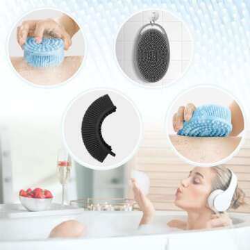 Silicone Body Scrubber Loofah Exfoliating Body Scrubber Bath Brush,Set of 3 Soft Body Scrubber Upgrade Shower Body Bath Scrubber Rich Lather Easy to Clean Suitable for Women Men-Black Blue Grey