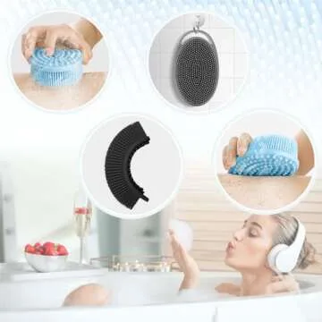 Silicone Body Scrubber Loofah Exfoliating Body Scrubber Bath Brush,Set of 3 Soft Body Scrubber Upgrade Shower Body Bath Scrubber Rich Lather Easy to Clean Suitable for Women Men-Black Blue Grey