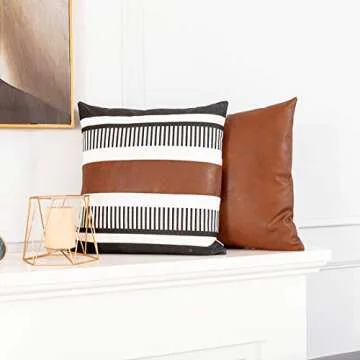 Vfuty Decorative Faux Leather Pillow Covers Set - 18x18 Inches