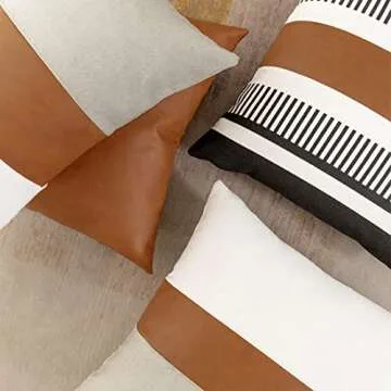 Vfuty Decorative Faux Leather Pillow Covers Set - 18x18 Inches