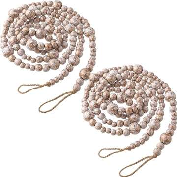 Equsion 2 Pcs 13.7 Feet Christmas Tree Wooden Beaded Garland Boho Decorations Wall Hanging Farmhouse...