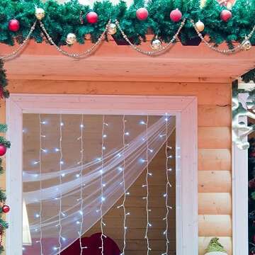 Equsion 2 Pcs 13.7 Feet Christmas Tree Wooden Beaded Garland Boho Decorations Wall Hanging Farmhouse Home Decor Rustic(Gold, White)