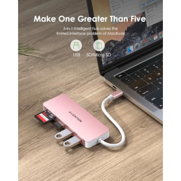 LENTION USB C Hub with 3 USB 3.0 & Card Reader - Rose Gold