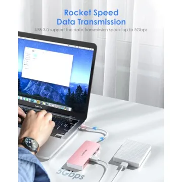 LENTION USB C Hub with 3 USB 3.0 & Card Reader - Rose Gold