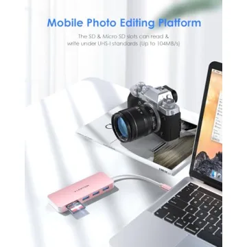 LENTION USB C Hub with 3 USB 3.0 & Card Reader - Rose Gold