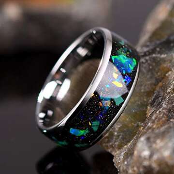 Unique Tungsten Carbide Wedding Band with Blue Stone