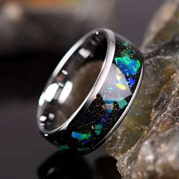 Unique Tungsten Carbide Wedding Band with Blue Stone