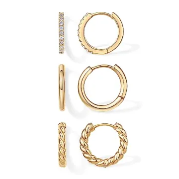 Stylish PAVOI 18K Gold Plated 3 Pairs Small Hoop Earrings Set | Lightweight, Eco-Friendly Jewels