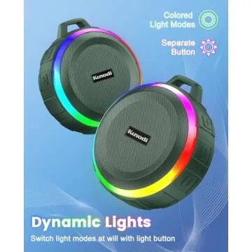 Kunodi Bluetooth Shower Speaker with IPX7 Waterproof, Dynamic Lights, Crisp Clear Sound, True Wireless Stereo, Clip Portable for Pool Beach Boat Kayak Float Golf