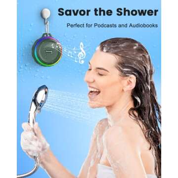 Kunodi Bluetooth Shower Speaker with IPX7 Waterproof, Dynamic Lights, Crisp Clear Sound, True Wireless Stereo, Clip Portable for Pool Beach Boat Kayak Float Golf