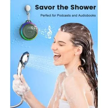 Kunodi Bluetooth Shower Speaker with IPX7 Waterproof, Dynamic Lights, Crisp Clear Sound, True Wireless Stereo, Clip Portable for Pool Beach Boat Kayak Float Golf
