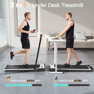 UMAY 2 in 1 Foldable Treadmills for Home Office, Small Under Desk Treadmill for Walking Jogging Running, Mini Walking Pad, Portable Lightweight Walking Treadmills with Wheel