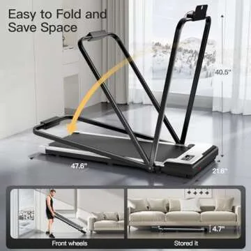 UMAY 2 in 1 Foldable Treadmills for Home Office, Small Under Desk Treadmill for Walking Jogging Running, Mini Walking Pad, Portable Lightweight Walking Treadmills with Wheel