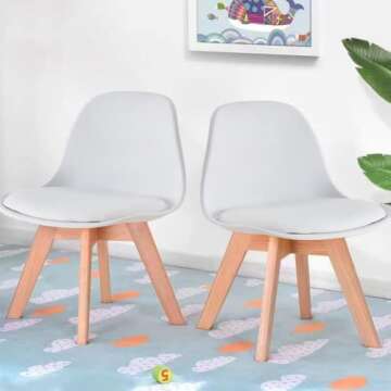 Laoggbtb Small Desk Chair Set of 2，Solid Color Simple Style Lounge Chair for 3-10 Years Old Children, Curved Back Design and Sponge Padded seat for Living Room Bedroom Dining Room (White 2)