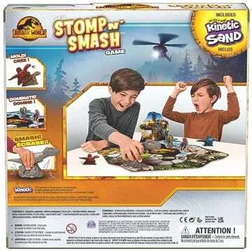 Spin Master Games, Jurassic World Dominion, Stomp N’ Smash Board Game with Kinetic Sand, Jurassic Park Sensory Dinosaur Toy, Creative Kids Activity, 2-4 Players, for Ages 5 & Up
