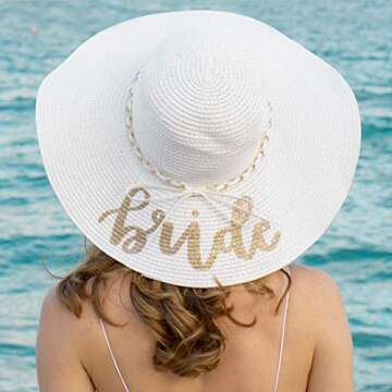 xo, Fetti Bride Sun Hat | Bachelorette Beach Gift, Bridal Favor, Honeymoon, Wedding, Engagement White, Gold
