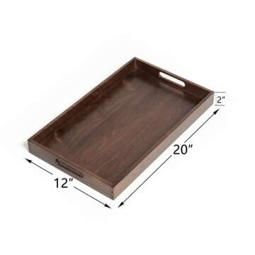 Rectangle Wooden Tray Ottoman Tray with Handle FSC Natural Handmade Black Walnut Serving Tray Vintage Decorative Platters for Oversized Ottoman Kitchen