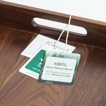 Rectangle Wooden Tray Ottoman Tray with Handle FSC Natural Handmade Black Walnut Serving Tray Vintage Decorative Platters for Oversized Ottoman Kitchen