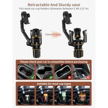 Phone Holders for Your Car, Adjustable Car Cup Holder Expander with Rubber Grip, Secure Hold, Multi-Scenario Use for Drivers, Commuters & Road Trips, Universal Fit for Up to 5.31'' Drinks/Mugs/Foods