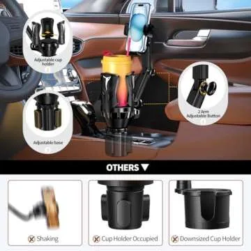 Phone Holders for Your Car, Adjustable Car Cup Holder Expander with Rubber Grip, Secure Hold, Multi-Scenario Use for Drivers, Commuters & Road Trips, Universal Fit for Up to 5.31'' Drinks/Mugs/Foods