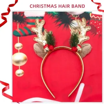 Festive TULOBI Christmas Headbands Cute Elk Antlers Gold