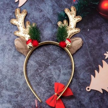 Festive TULOBI Christmas Headbands Cute Elk Antlers Gold