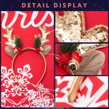 Festive TULOBI Christmas Headbands Cute Elk Antlers Gold
