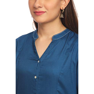 Biba Blue Front Open Viscose Suit Set for Stylish Women