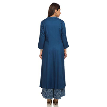 Biba Blue Front Open Viscose Suit Set for Stylish Women