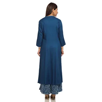 Biba Blue Front Open Viscose Suit Set for Stylish Women