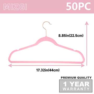 MIZGI Premium Velvet Hangers (Pack of 50) Heavy Duty - Non Slip - Velvet Suit Hangers Light Pink - Copper/Rose Gold Hooks,Space Saving Clothes Hangers (Light Pink)