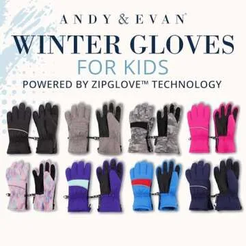 Andy & Evan Kids' Zip Gloves, Waterproof Winter Snow Gloves, Side Zippers, Touchscreen, Ski Snowboard Sledding, Warm Fleece Palms, Camo, Size 9-10