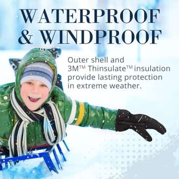 Andy & Evan Kids' Zip Gloves, Waterproof Winter Snow Gloves, Side Zippers, Touchscreen, Ski Snowboard Sledding, Warm Fleece Palms, Camo, Size 9-10
