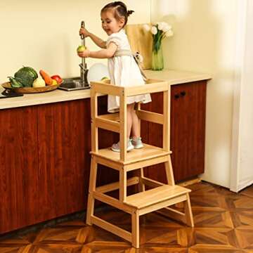Kitchen Step Stool for Kids with Safety Rail,Toddler Standing Tower for Kitchen Counter, Baby Montes...