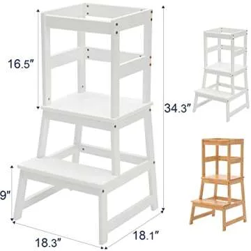 Kitchen Step Stool for Kids with Safety Rail,Toddler Standing Tower for Kitchen Counter, Baby Montessori Stool,Solid Wood Construction,Natural