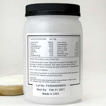 Non-Fat Dry Milk Powder, GRADE 'A', High-Heat Pasteurized, Non-GMO, Gluten-FREE, Made in USA, Net Wt...
