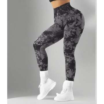 RXRXCOCO Womens Seamless Butt Lifting Leggings High Waisted Yoga Pants Tummy Control Workout Leggings Compression Tights Black Tie Dye Small