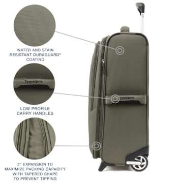 Travelpro Maxlite 5 Softside Expandable Upright 2 Wheel Carry on Luggage, Lightweight Suitcase, Men and Women, Slate Green, Carry On 22-Inch