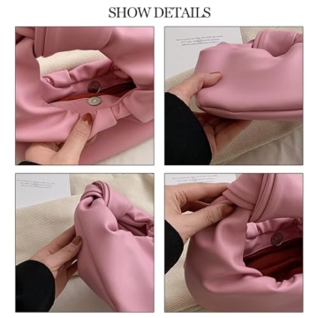 Women's Wrinkled Leather Cloud Shape Knotted Handbag Fashion Y2K Dumpling Underarm Hobo Clutch Purse for Party Shopping (Black)