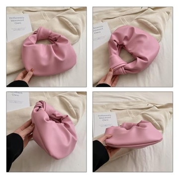 Women's Wrinkled Leather Cloud Shape Knotted Handbag Fashion Y2K Dumpling Underarm Hobo Clutch Purse for Party Shopping (Black)