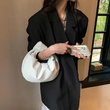 Women's Wrinkled Leather Cloud Shape Knotted Handbag Fashion Y2K Dumpling Underarm Hobo Clutch Purse for Party Shopping (Black)